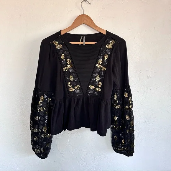 Anthropologie Sequined Top in Black - Picture 2 of 8
